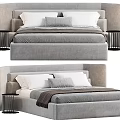 Modern Upholstered Double Bed With Soft Headboard White Pillows And Gray Blanket 3d model