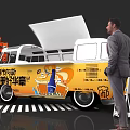Yellow Mobile Commercial Food Truck With Open Top And Advertising Graphics