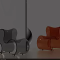 Modern Single Chair with Gray and Orange Transparent Acrylic Curved Structure in Minimalist Interior