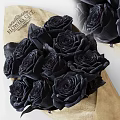 Bouquet of Black Roses Wrapped in Kraft Paper with White Ribbon