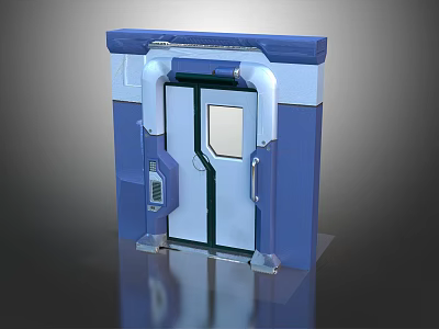 Futuristic Blue And White Door With Metallic Frame And Control Panel 3d model