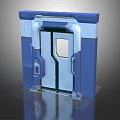 Futuristic Blue And White Door With Metallic Frame And Control Panel