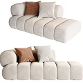 Beige Velvet Chaise Lounge With Cozy Pillows And Modern Design For Living Room