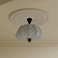 White Lantern Shaped Ceiling Pendant Light With Floral Pattern Fabric Shade 3d model