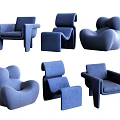 Stylish Blue Single Sofa Collection With Various Modern Designs And Comfortable Seats 3d model