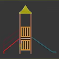 Children's Playground Structure With Yellow Canopy Red Stairs Colorful Climbing Blocks And Green Slide