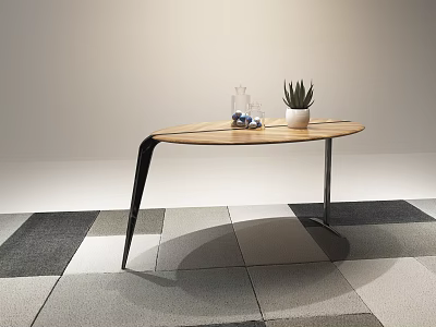 Modern Side Table With Wooden Top Metal Legs Succulent Plant Glass Vases And Blue Decor 3d model