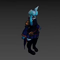 Anime Style Game Character With Blue Fox Ears Dark Outfit And Tail