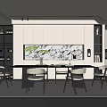 Modern Minimalist Restaurant Interior With Dining Table Chairs And Artistic Wall Decor