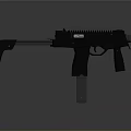 Black Tactical Submachine Gun Design With Folding Stock And Rail System