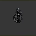 Vintage Black Custom Motorcycle With Round Headlight Black Leather Seat Metallic Engine And Reflective Floor