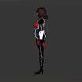 3D Sci Fi Female Character With Red Hair And Red Black Blue White Combat Costume Design