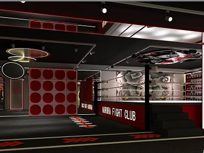 Urban Fight Club Boxing Ring Fitness Training Space With Red Black Decor 3d model
