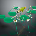Cartoon Water Scene Featuring Green Crocodile Lily Pads And White Flowers