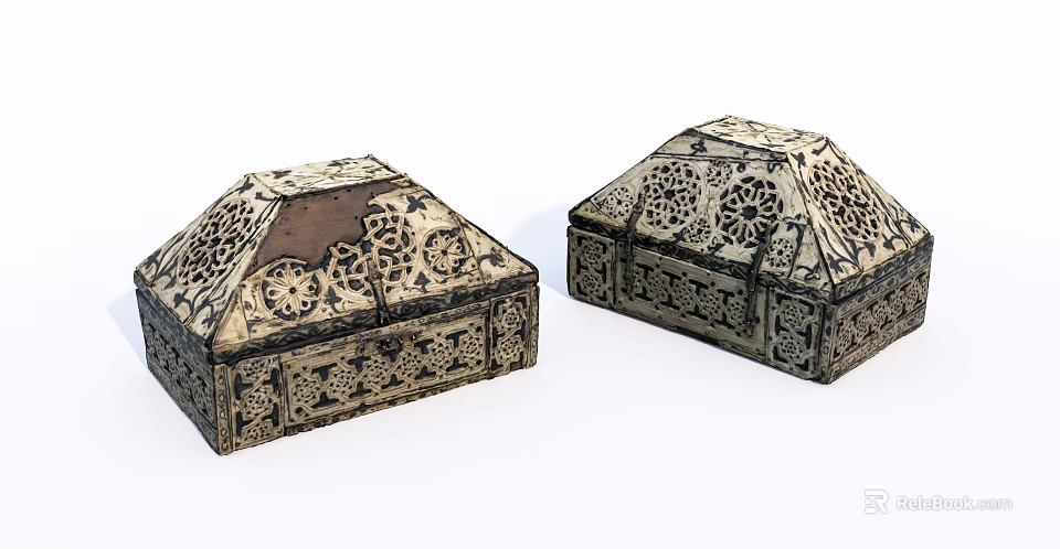 Vintage Decorative Storage Boxes With Intricate Cutout Patterns And Ornate Designs 3d model 