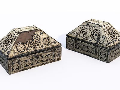 Vintage Old Carved Wooden Boxes 3d model