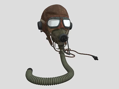 Vintage Military Gas Mask With Brown Helmet Goggle Lenses And Green Hose 3d model