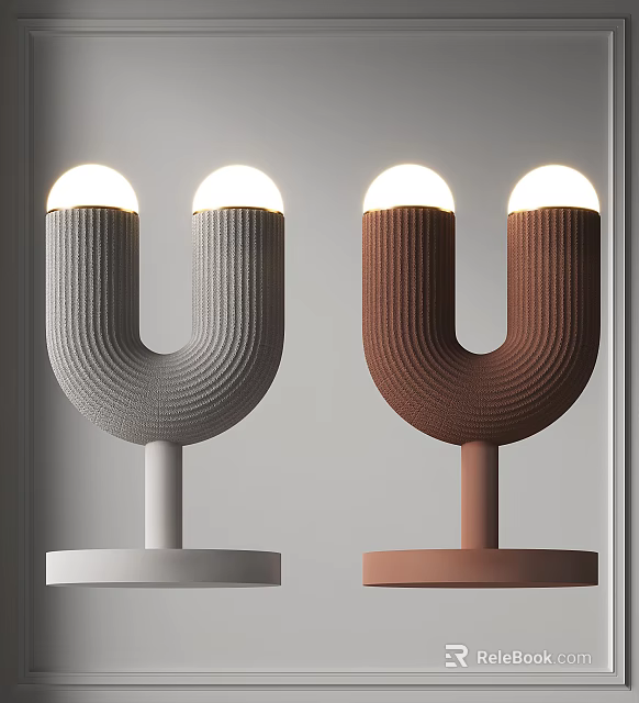 Modern U Shaped Table Lamps With Gray And Brown Textured Bodies And Round Bases 3d model 