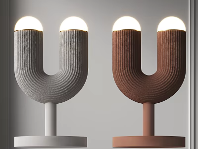 Modern U Shaped Table Lamps With Gray And Brown Textured Bodies And Round Bases 3d model