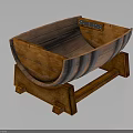 Wooden Barrel Shaped Tub With Metal Hoops On Wooden Stand Design