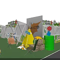 Modern Commercial Street With White Buildings Shops Green Spaces And Open Plazas