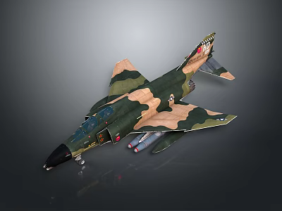 Camouflage Fighter Jet With Missiles Under Wings And Detailed Paint On Gray Display Background 3d model