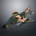 Camouflage Fighter Jet With Missiles Under Wings And Detailed Paint On Gray Display Background