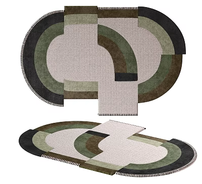 Stylish Modern Geometric Shaped Carpet With Green Gray Beige Color Patterns 3d model