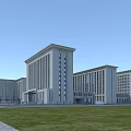 Modern Office Complex Exterior With Green Lawn Road And Plaza Design