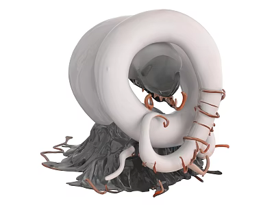 Abstract Biomorphic Sculpture With White Circular Form Gray Base And Orange Accents 3d model
