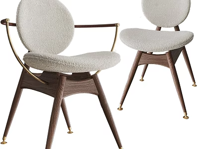 Elegant Modern Dining Chairs With Upholstered Seat Backrest And Wooden Legs With Metal Armrests 3d model