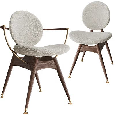 Elegant Modern Dining Chairs With Upholstered Seat Backrest And Wooden Legs With Metal Armrests 3d model