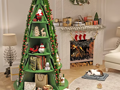 Christmas Tree Storage Rack Fireplace Christmas Beauty Chen Gift Box Santa Claus 3d model