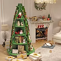 Festive Green Decorative Cabinet With Santa Snowman Gift Boxes And Christmas Decorations