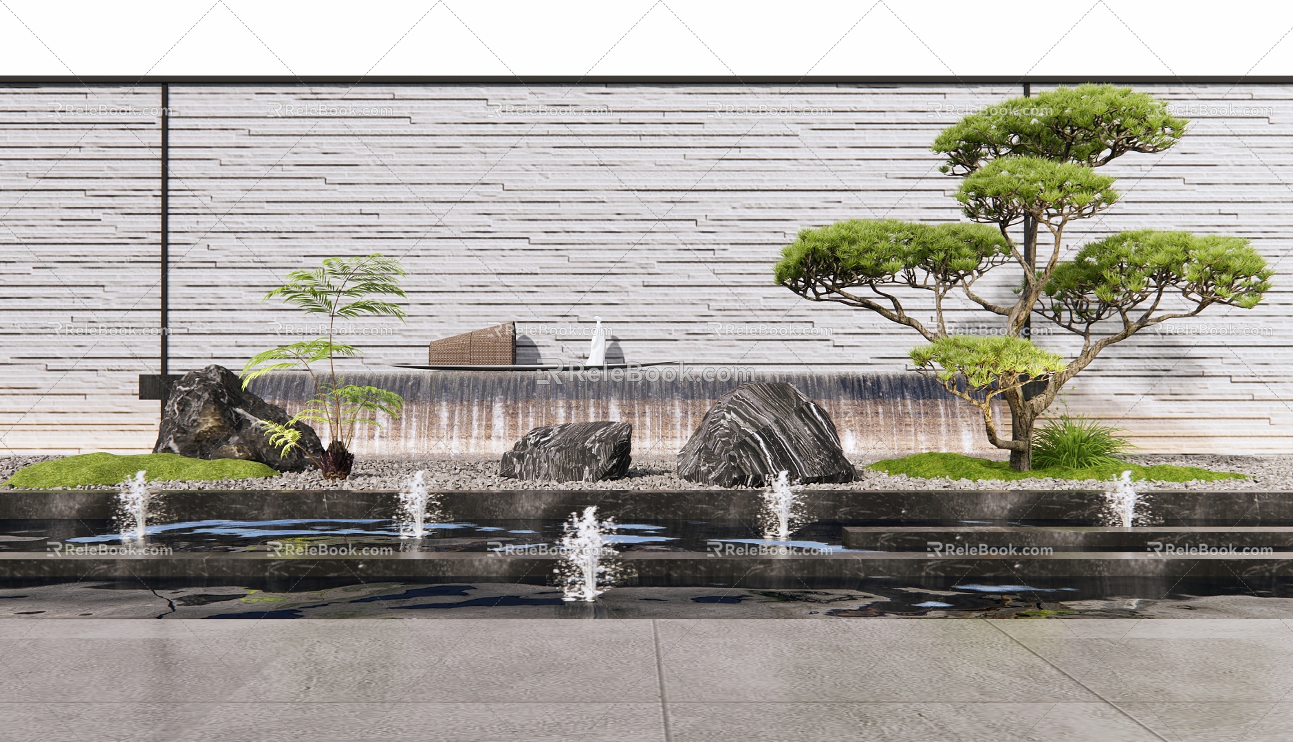 New Chinese Waterscape Wall 3d model