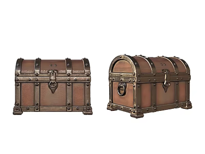 Vintage Treasure Chests With Brass Clasps Riveted Details And Antique Finish 3d model