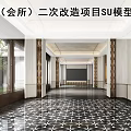 Luxurious Clubhouse Corridor After Renovation With Large Windows Golden Columns And Patterned Floor Tiles