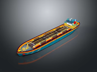 Blue And Yellow Tanker Ship With Decorative Patterns On Deck As Water Transport Vehicle 3d model
