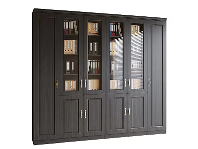 Dark Wood Bookcase With Glass Doors And Multiple Compartments For Files 3d model