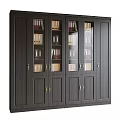 Dark Wood Bookcase With Glass Doors And Multiple Compartments For Files