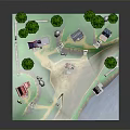 Ancient Village Scene With Stone Cottages Walls Green Trees Winding Path And River