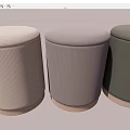 Three Round Striped Poufs In Beige Gray And Green Colors