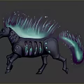 Game Movie Character Mechanical Horse With Glowing Purple Blue Mane And Skeletal Details
