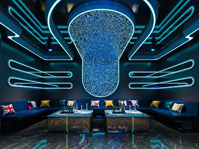 Modern KTV Interior With Neon Lights Starry Ceiling And Sofas 3d model