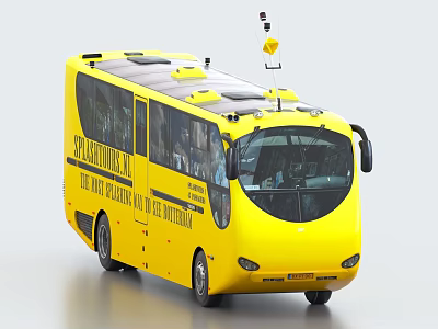 Yellow PLANETOURS AI Bus Featuring Advanced AI Platform and Roof Sensors 3d model