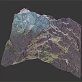 3D Mountainous Terrain Model With Blue Green Hues And Detailed Elevation Texture