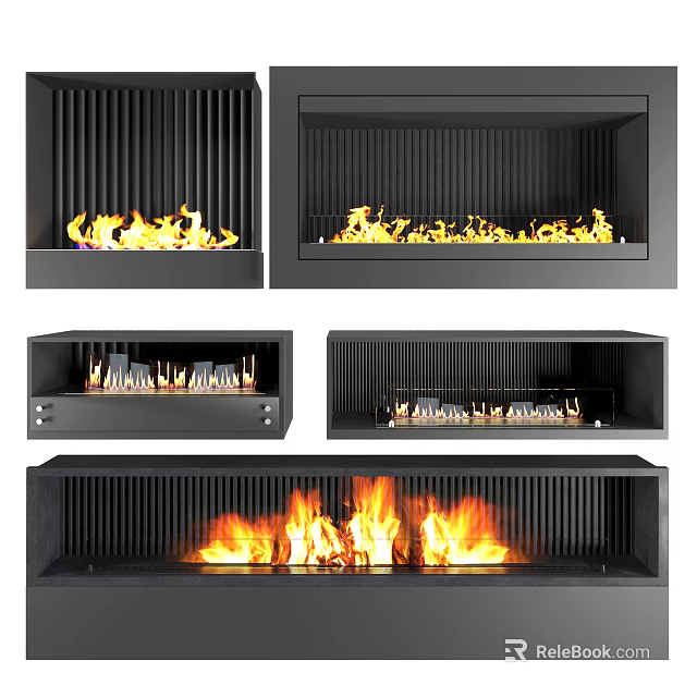 Modern Fireplace With Burning Flames And Sleek Contemporary Interior Design 3d model 