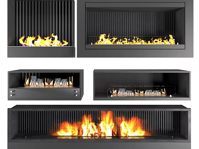 Modern Fireplace With Burning Flames And Sleek Contemporary Interior Design 3d model