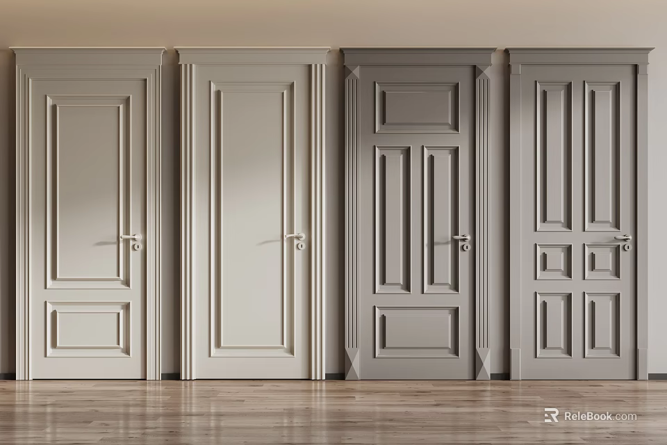 Interior Hinged Doors With Various Panel Designs And Classic Styles For Home Decoration 3d model