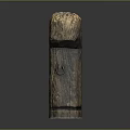 Rustic Wooden Stone Pillar With Natural Texture And Metal Ring Detail